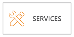 Ein Symbol mit einem übereinander gekreuzten orangefarbenen Schraubenschlüssel und Schraubenzieher, daneben das Wort „SERVICES“ in fettem grauem Text, alles innerhalb eines dünnen schwarzen rechteckigen Rahmens.