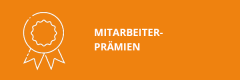 Weißer Umriss eines Auszeichnungsbandes auf orangefarbenem Hintergrund, daneben in fetten weißen Buchstaben der deutsche Text "MITARBEITER-PRÄMIEN" (Mitarbeiterpreise).