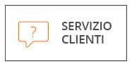 Un simbolo di una bolla di dialogo arancione con un punto interrogativo accanto alle parole italiane "Servizio Clienti" su sfondo bianco con un sottile bordo nero.